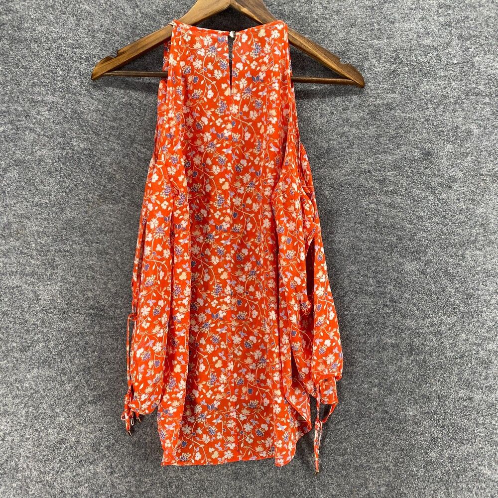 Veronica Beard Blouse Women 6 Red Floral Cold Shoulder Long Sleeve Silk Casual - Picture 2 of 8